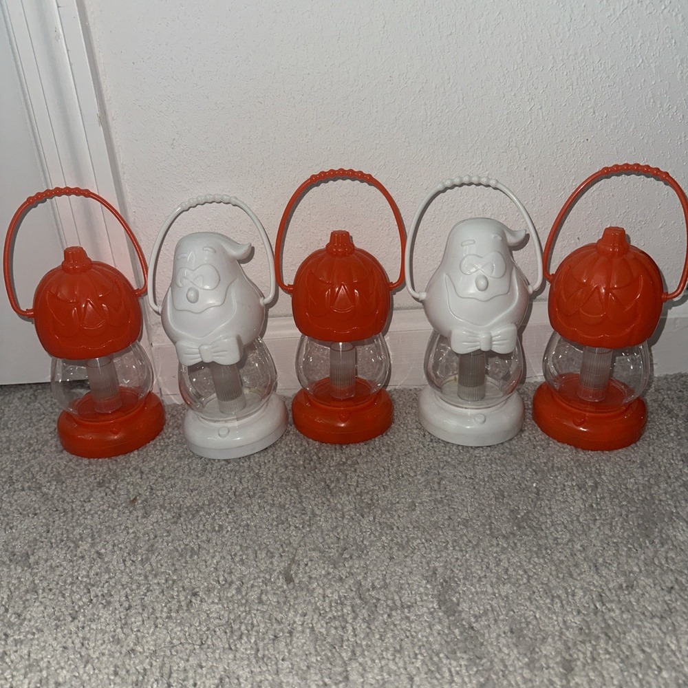 Vintage Halloween Lanterns Battery Lot Of 5 Pumpkin & Ghost Tested See Pics